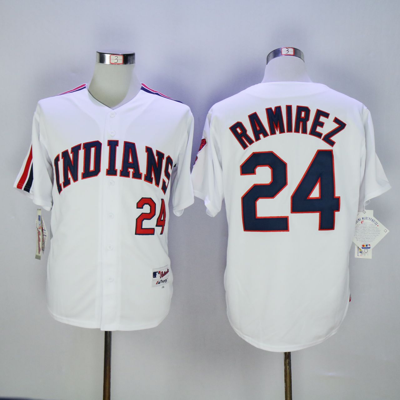 Men Cleveland Indians 24 Ramirez White 1978 MLB Jerseys